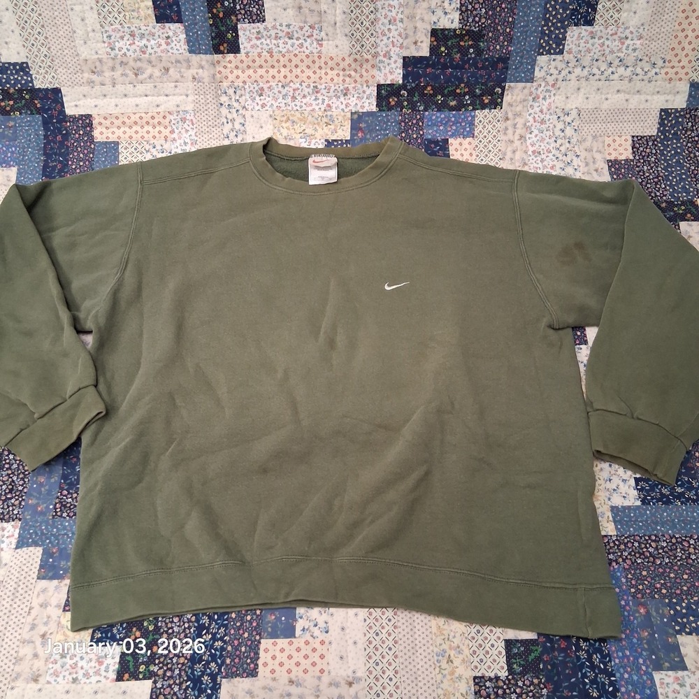 Vintage Nike Sweatshirt Green Size XL 90s Crew Neck Mini Swoosh Check 90s Y2K